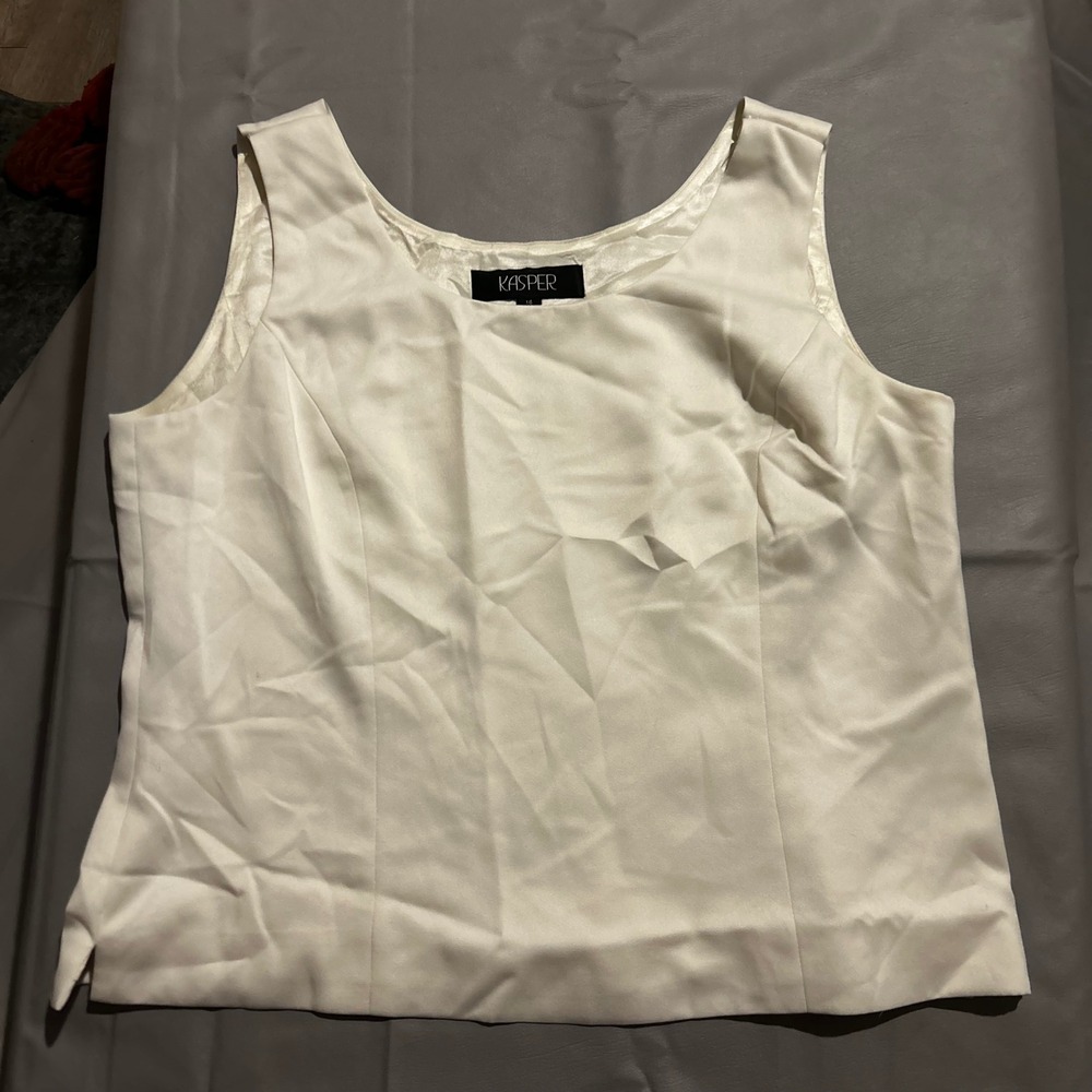Kasper Womens Ivory White Sleeveless Scoop Neck Side Zip Shell Blouse Size 16